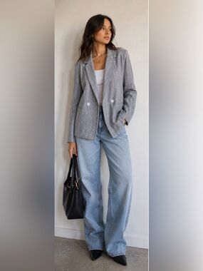 TWIK by Simons Women’s Gray Pinstripe Double Breasted Blazer Workwear, Size L